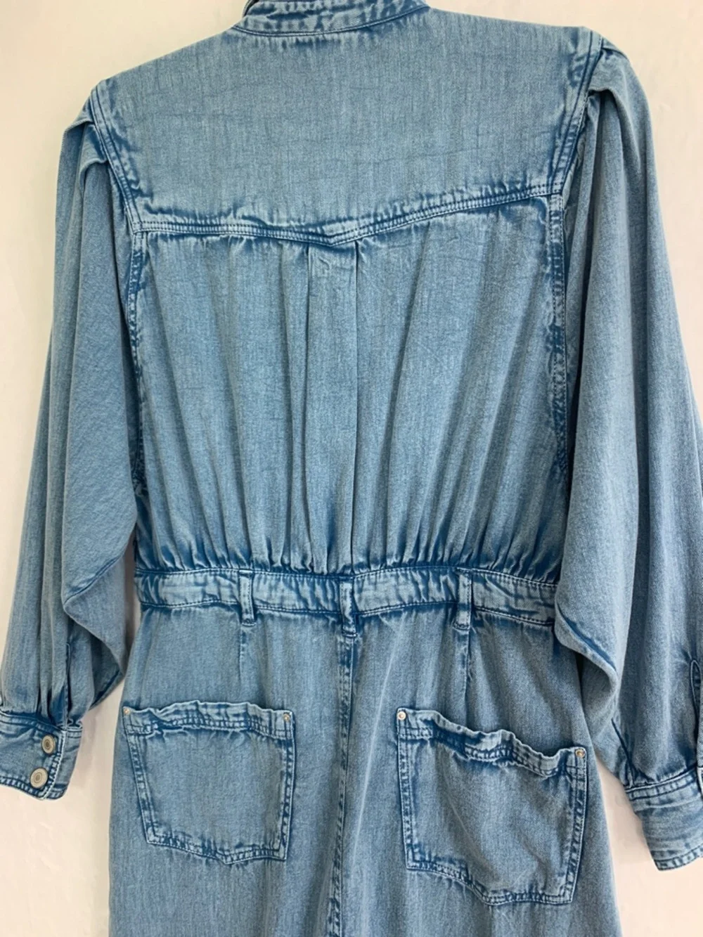 Free People Mad Love Denim Midi Shirt Dress in Skyfall Sz Large